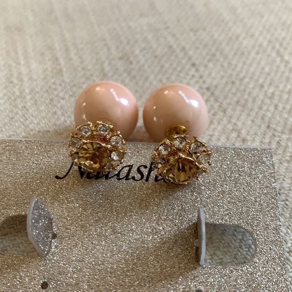 NWT Natasha Double-sided Pearl & Rhinestone Post Earrings - Picture 2 of 4